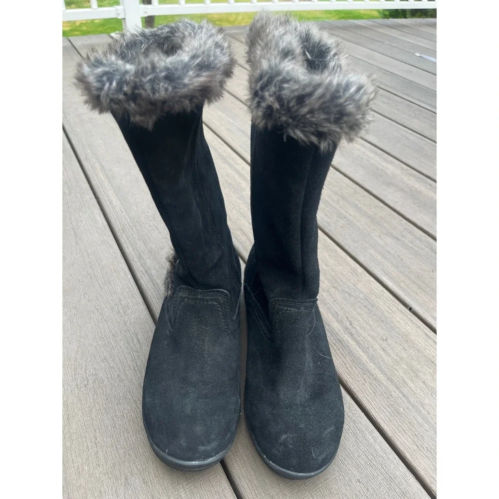 White Mountain Tantalas Black Suede Faux Fur Toggle Winter Boots W12862Z 6M